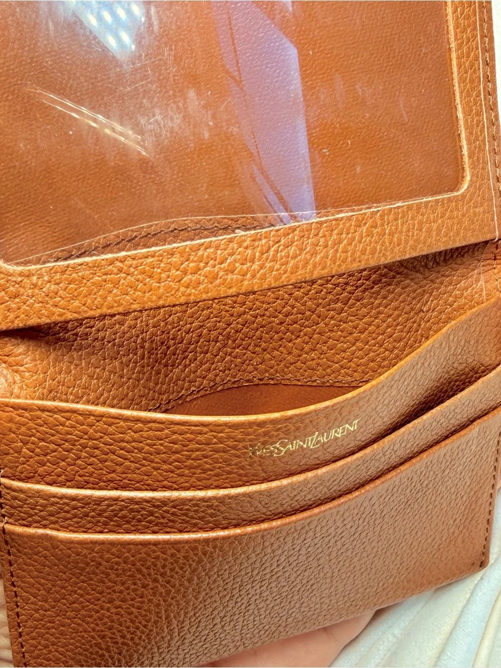Saint Laurent Tan Pebbled Leather Card Holder